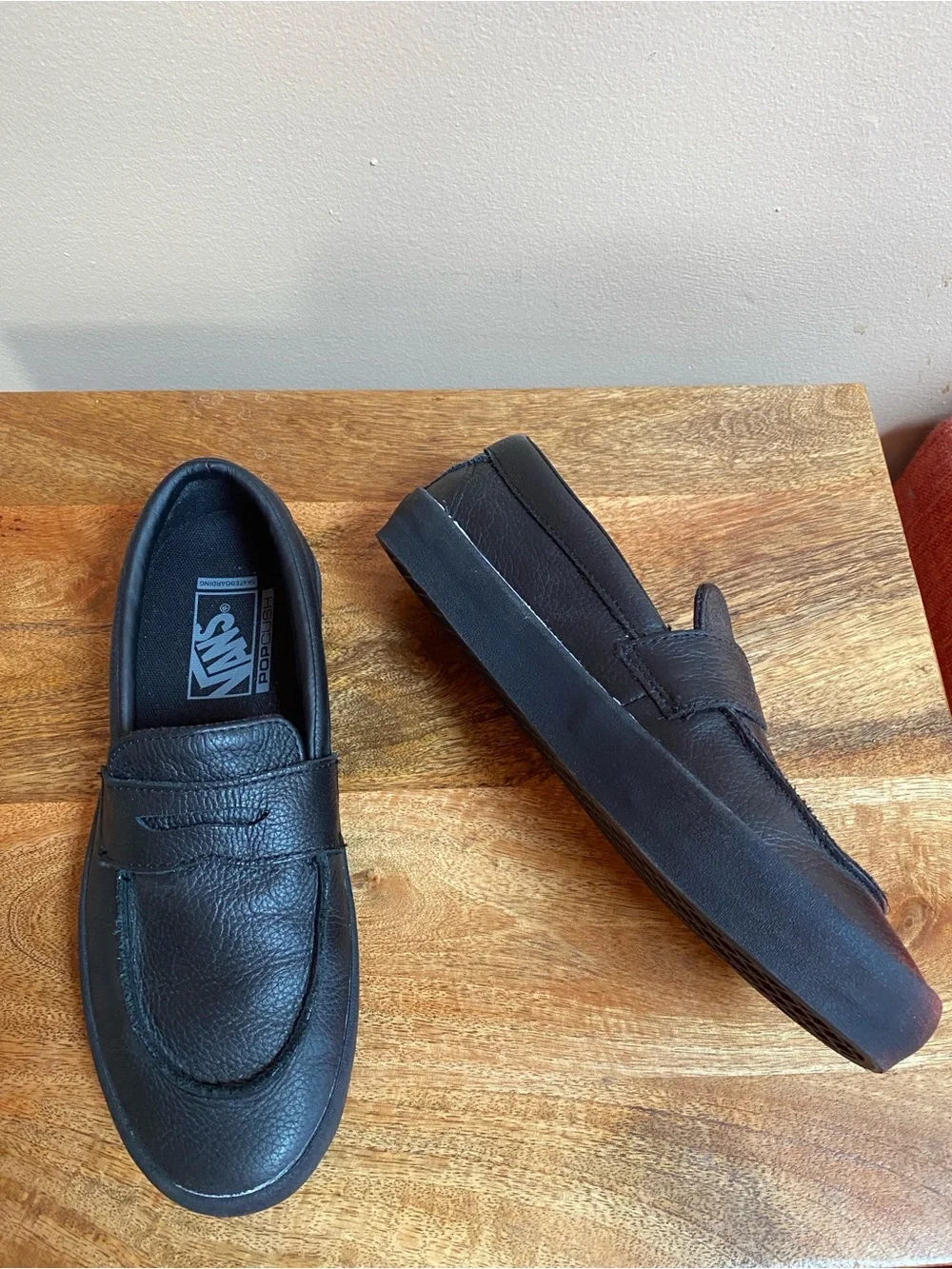 Rare VANS Skate Penny Loafers Black Leather Sneaker Slip on Shoes